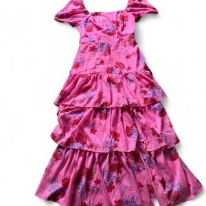 Midnight Doll Pink Floral Tiered Dress Size Small